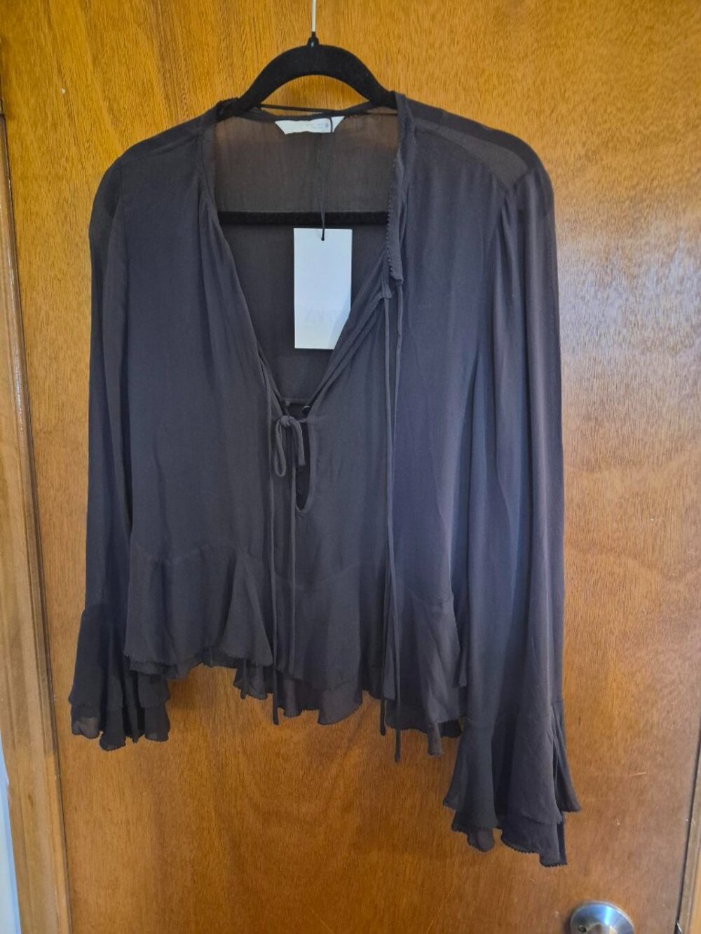 Black Zara Blouse with Ruffle Details